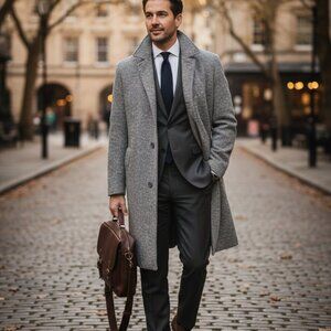 Timeless Classic Melange Grey Single-Breasted Wool Coat